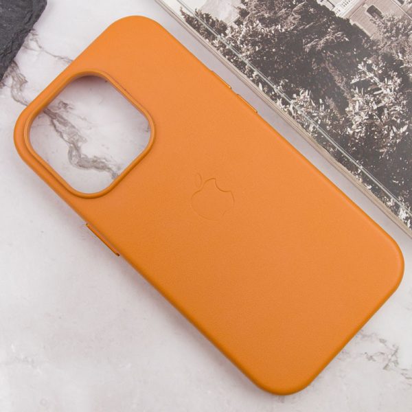 Шкіряний чохол для Apple iPhone 13 Pro Золотийen Коричневий Leather Case with MagSafe and Animation - Зображення 4