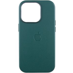 Шкіряний чохол для Apple iPhone 14 Pro Forest Зелений Leather Case with MagSafe and Animation