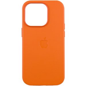 Шкіряний чохол для Apple iPhone 14 Pro Max Помаранчевий Leather Case with MagSafe and Animation