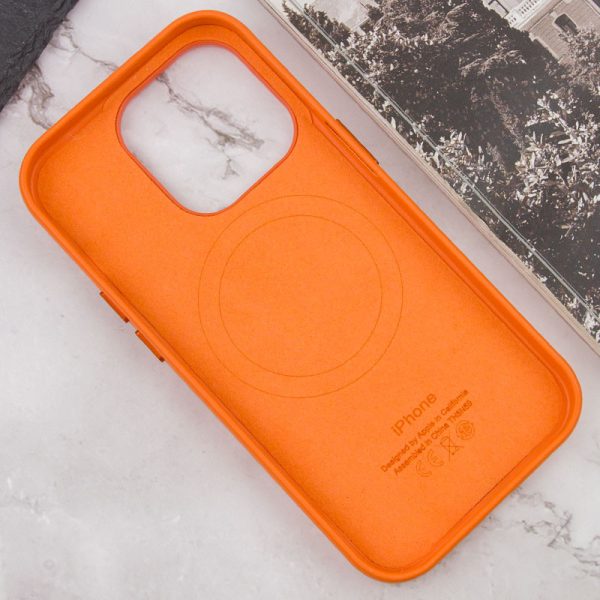 Шкіряний чохол для Apple iPhone 14 Pro Max Помаранчевий Leather Case with MagSafe and Animation - Зображення 6