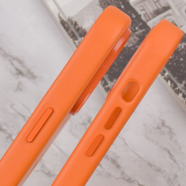Шкіряний чохол для Apple iPhone 14 Pro Max Помаранчевий Leather Case with MagSafe and Animation - Зображення 7