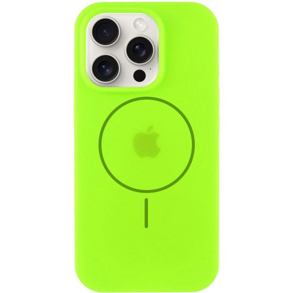 Чохол для iPhone 15 Pro Max Салатовий Silicone Case Full Protective NO LOGO with MagSafe