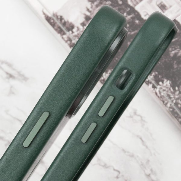Шкіряний чохол для Apple iPhone 16 Pro Max Зелений Leather Case with MagSafe and Animation - Зображення 5