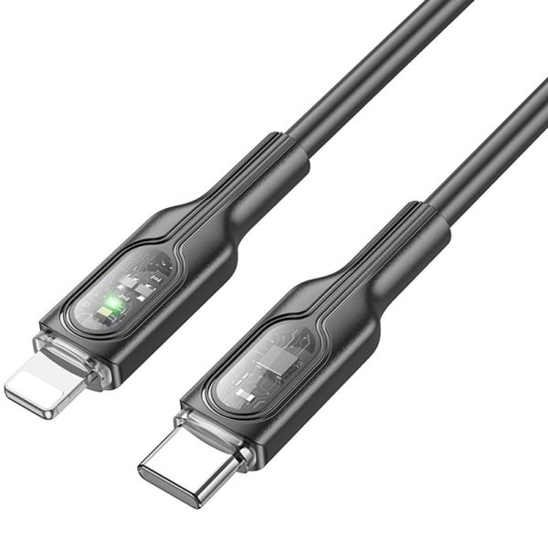 Дата кабель Hoco U120 Transparent explore intelligent power-off PD 27W Type-C to Lightning (1.2m) - Зображення 3