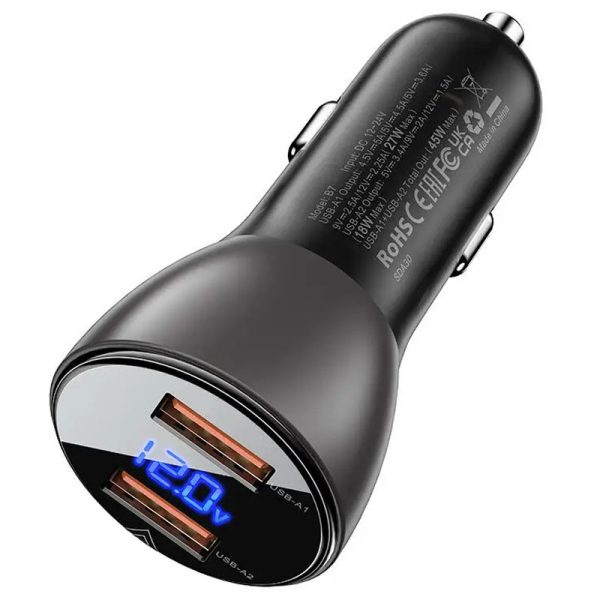 АЗП Acefast B7 metal car charger 45W (USB-A + USB-A) with digital display - Зображення 2