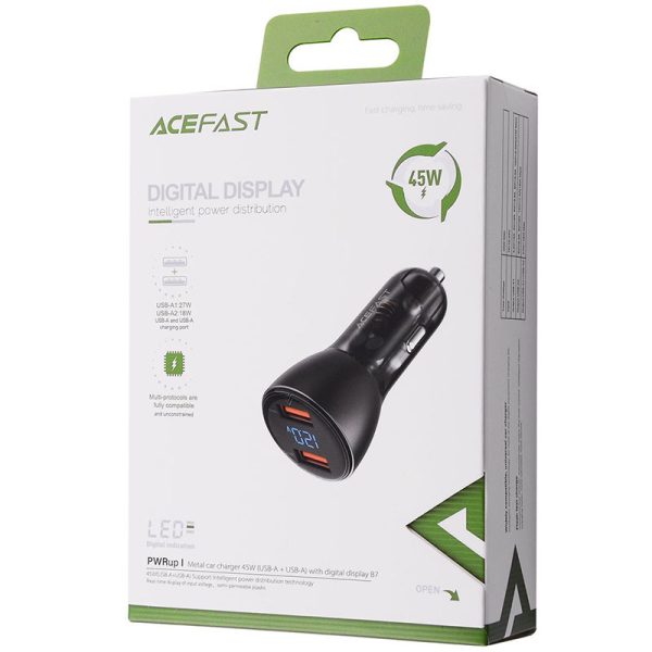 АЗП Acefast B7 metal car charger 45W (USB-A + USB-A) with digital display - Зображення 4