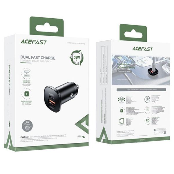 АЗП Acefast B1 mini 38W (USB-C+USB-A) dual-port metal car charger - Зображення 5
