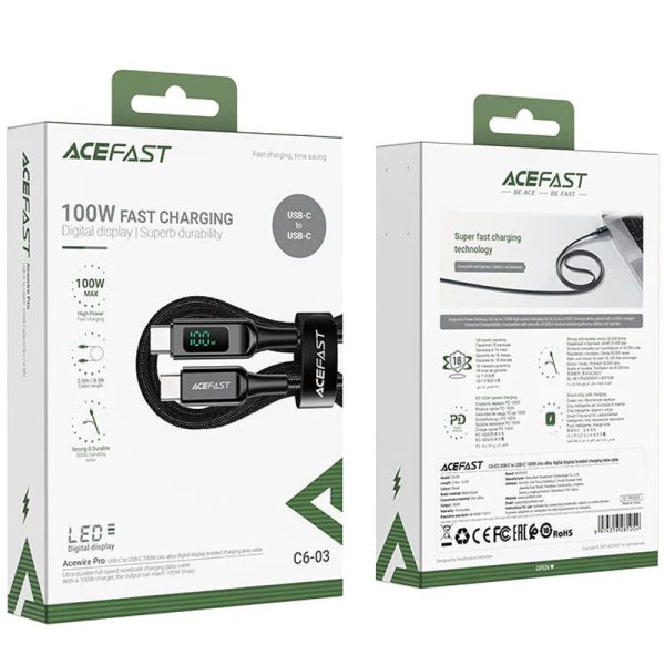 Дата кабель Acefast C6-03 USB-C to USB-C 100W zinc alloy digital display braided (2m) - Зображення 5
