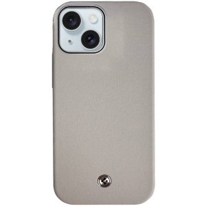 Чохол для iPhone 15 Сірий PC+Leather SGP with MagSafe