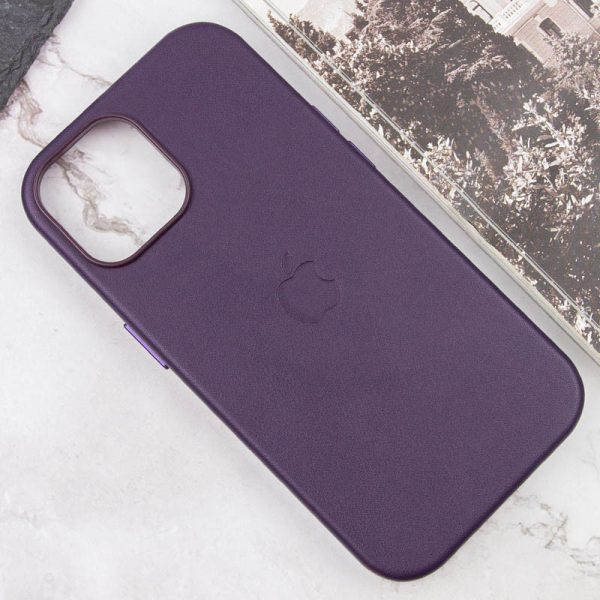 Шкіряний чохол для Apple iPhone 15 Фіолетовий Leather Case with MagSafe and Animation - Зображення 2