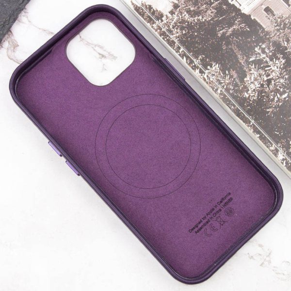 Шкіряний чохол для Apple iPhone 15 Фіолетовий Leather Case with MagSafe and Animation - Зображення 3