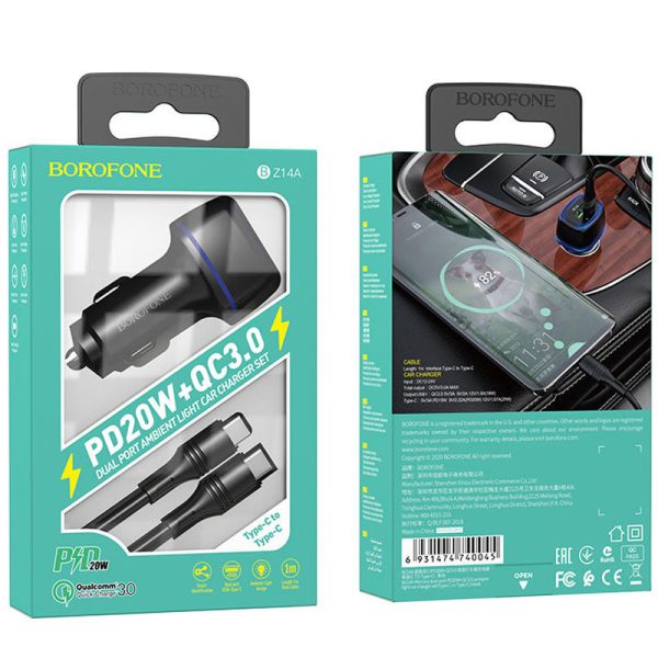 АЗП Borofone BZ14A PD20W+QC3.0 (1Type-C/1USB/3A) + Type-C to Type-C - Зображення 5
