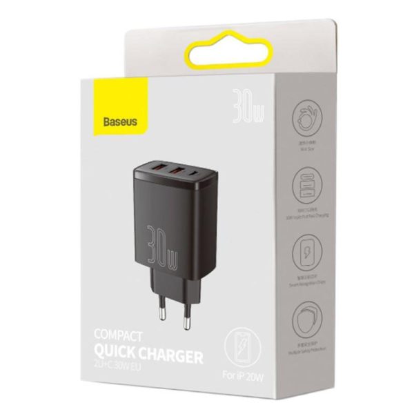 Зарядний пристрій Baseus Compact Quick Charger 30W QC+ PD (1Type-C + 2USB) (CCXJ-E) - Зображення 3