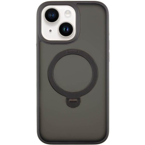 Чохол для iPhone 15 Чорний Metal Buttons with MagSafe Colorful HQ Ring