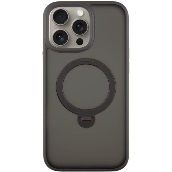 Чохол для iPhone 15 Pro Max Чорний Metal Buttons with MagSafe Colorful HQ Ring