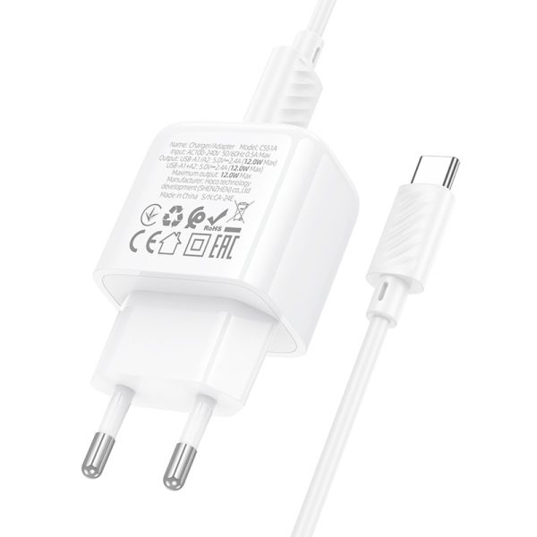 Зарядний пристрій Hoco CS51A Surplus (2USB-A) + Type-C - Зображення 6