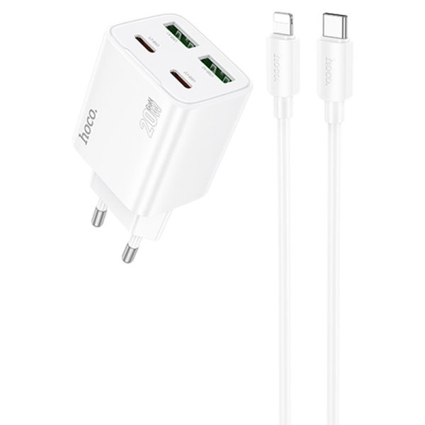 Зарядний пристрій Hoco N55 Fundador PD20W four-port (2USB-A/2C) + Type-C to Lightning