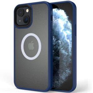 Чохол для iPhone 13 Синій Metal Buttons with MagSafe