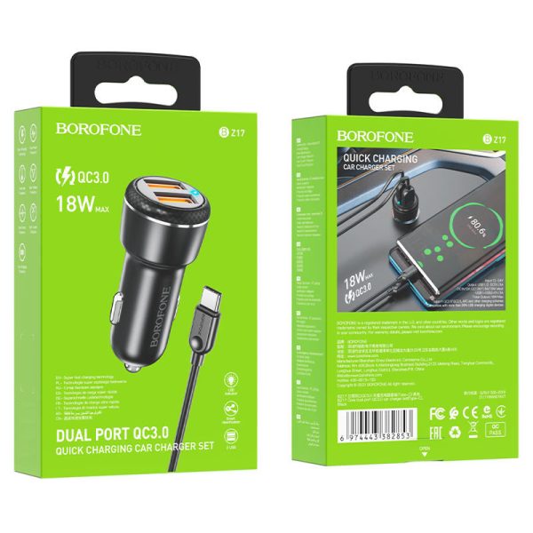 АЗП Borofone BZ17 QC3.0 (2USB/3A) + Type-C - Зображення 5
