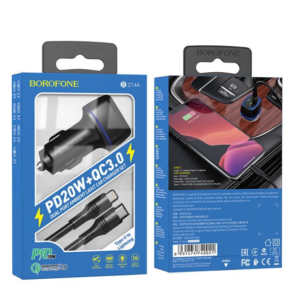 АЗП Borofone BZ14A PD20W+QC3.0 (1Type-C/1USB/3A) + Type-C to Lightning - Зображення 5