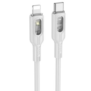 Дата кабель Hoco U120 Прозорий explore intelligent power-off PD 27W Type-C to Lightning (1.2m) Сірий