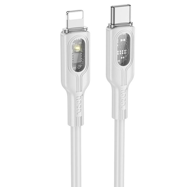 Дата кабель Hoco U120 Прозорий explore intelligent power-off PD 27W Type-C to Lightning (1.2m) Сірий
