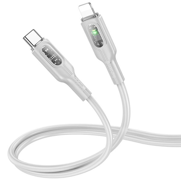 Дата кабель Hoco U120 Прозорий explore intelligent power-off PD 27W Type-C to Lightning (1.2m) Сірий - Зображення 2