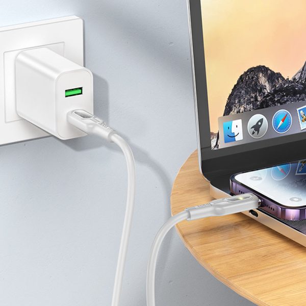 Дата кабель Hoco U120 Прозорий explore intelligent power-off PD 27W Type-C to Lightning (1.2m) Сірий - Зображення 4