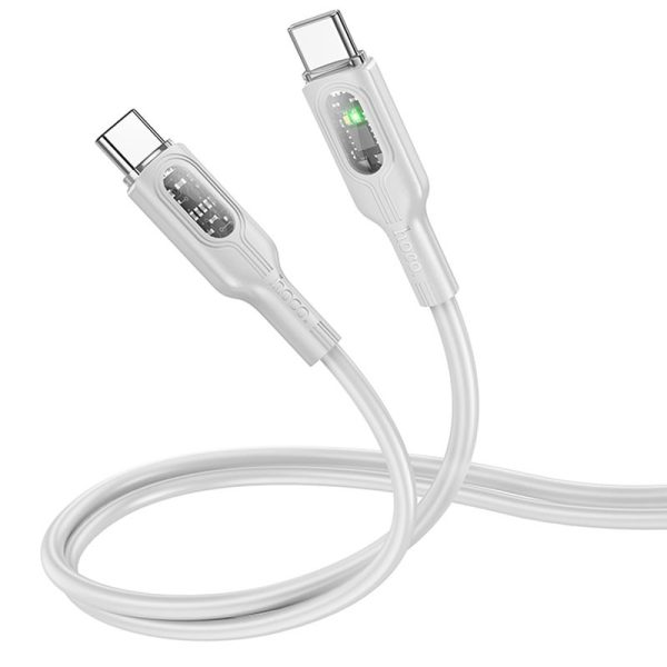 Дата кабель Hoco U120 Прозорий explore intelligent power-off PD 60W Type-C to Type-C (1.2m) Сірий - Зображення 2