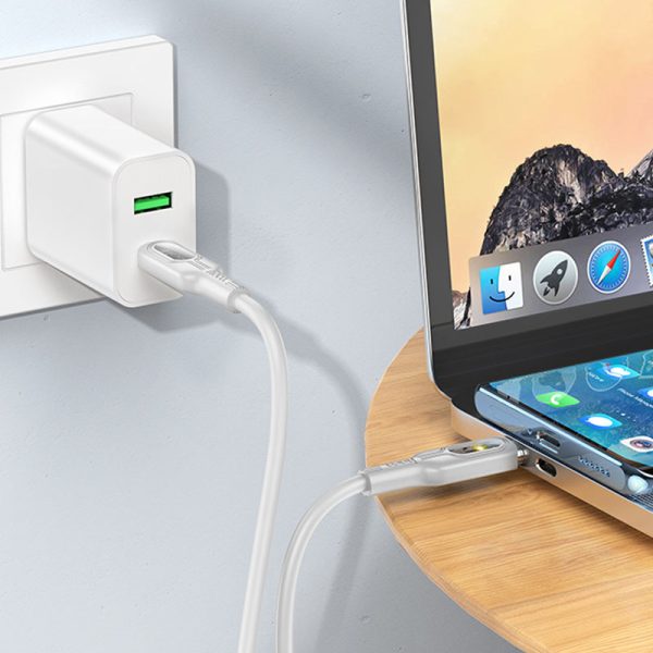Дата кабель Hoco U120 Прозорий explore intelligent power-off PD 60W Type-C to Type-C (1.2m) Сірий - Зображення 4