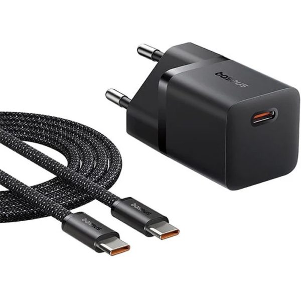 Зарядний пристрій Baseus GaN5 Fast Charger (mini) PD25W (1USB-C) + кабель Type-C to Type-C (P10110909113) Чорний - Зображення 2