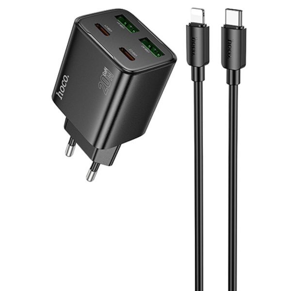 Зарядний пристрій Hoco N55 Fundador PD20W four-port (2USB-A/2C) + кабель Type-C to Lightning Чорний