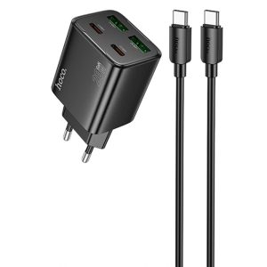 Зарядний пристрій Hoco N55 Fundador PD20W four-port (2USB-A/2C) + кабель Type-C to Type-C Чорний