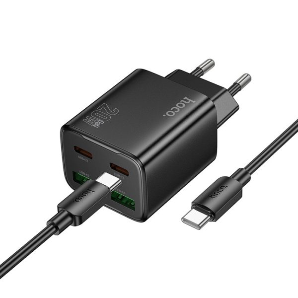 Зарядний пристрій Hoco N55 Fundador PD20W four-port (2USB-A/2C) + кабель Type-C to Type-C Чорний - Зображення 2