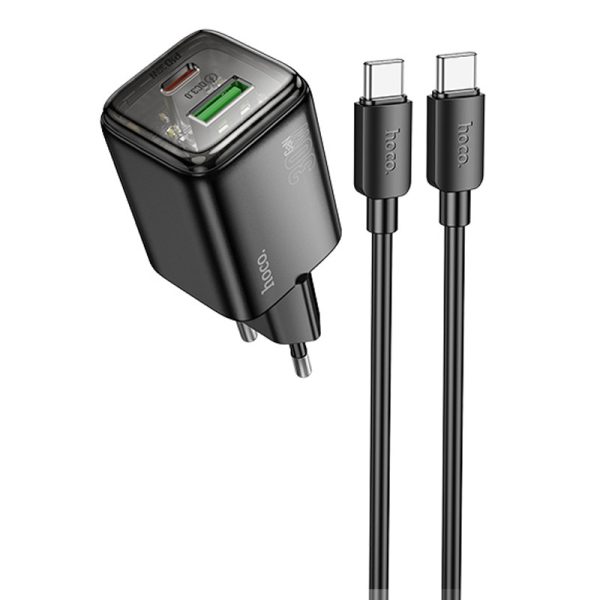Зарядний пристрій Hoco N53 Monsoon PD30W+QC3.0 (1USB-A/1C) + кабель Type-C to Type-C Чорний