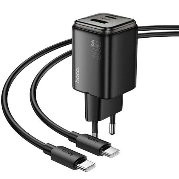 Зарядний пристрій Hoco N53 Monsoon PD30W+QC3.0 (1USB-A/1C) + кабель Type-C to Type-C Чорний - Зображення 2