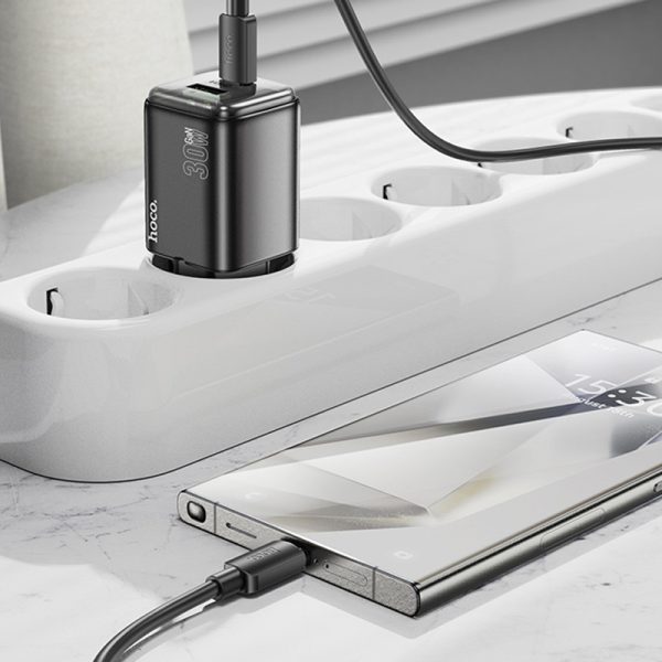 Зарядний пристрій Hoco N53 Monsoon PD30W+QC3.0 (1USB-A/1C) + кабель Type-C to Type-C Чорний - Зображення 4
