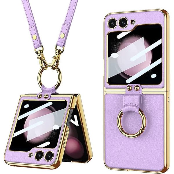 Шкіряний чохол для Samsung Galaxy Z Flip5 Dream Фіолетовий GKK with ring and strap
