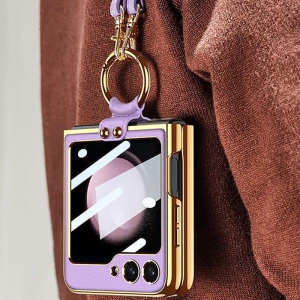 Шкіряний чохол для Samsung Galaxy Z Flip5 Dream Фіолетовий GKK with ring and strap - Зображення 2