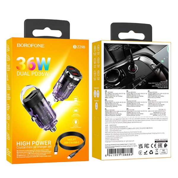 АЗП Borofone BZ29B Outstanding PD36W (2USB-C) + кабель Type-C to Type-C Фіолетовий - Зображення 4