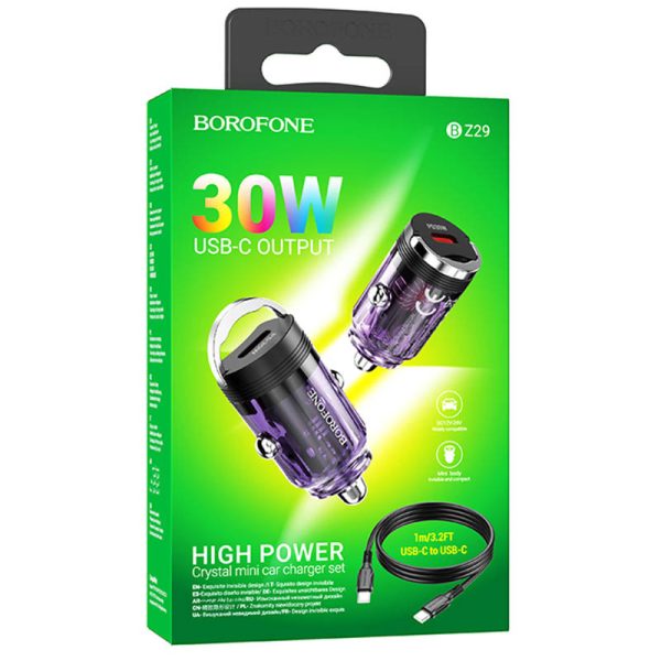 АЗП Borofone BZ29 Ray PD30W (1USB-C) + кабель Type-C to Type-C Фіолетовий - Зображення 3