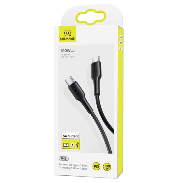 Дата кабель USAMS US-SJ459 U43 Type-C to Type-C 100W PD (1.2m) Чорний - Зображення 5
