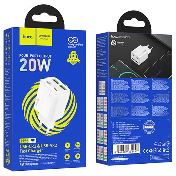 Зарядний пристрій Hoco N55 Fundador PD20W four-port (2USB-A/2C) Білий - Зображення 4