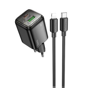 Зарядний пристрій Hoco N53 Monsoon PD30W+QC3.0 (1USB-A/1C) + кабель Type-C to Lightning Чорний