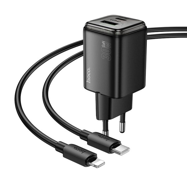 Зарядний пристрій Hoco N53 Monsoon PD30W+QC3.0 (1USB-A/1C) + кабель Type-C to Lightning Чорний - Зображення 2