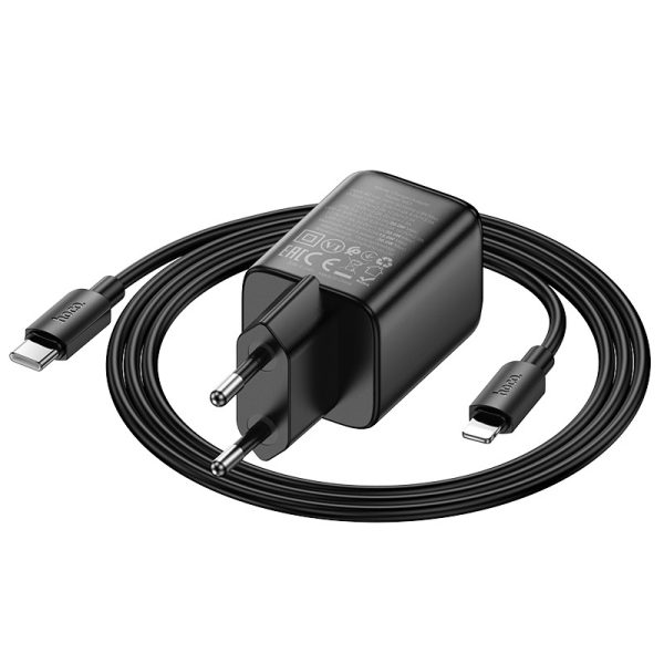 Зарядний пристрій Hoco N53 Monsoon PD30W+QC3.0 (1USB-A/1C) + кабель Type-C to Lightning Чорний - Зображення 3