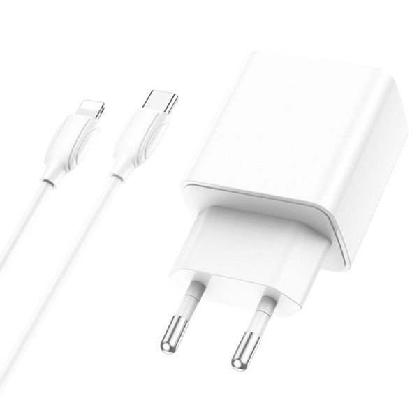 Зарядний пристрій Borofone BA67A PD20W+QC3.0 (1USB-A/1C) + кабель Type-C to Lightning Білий
