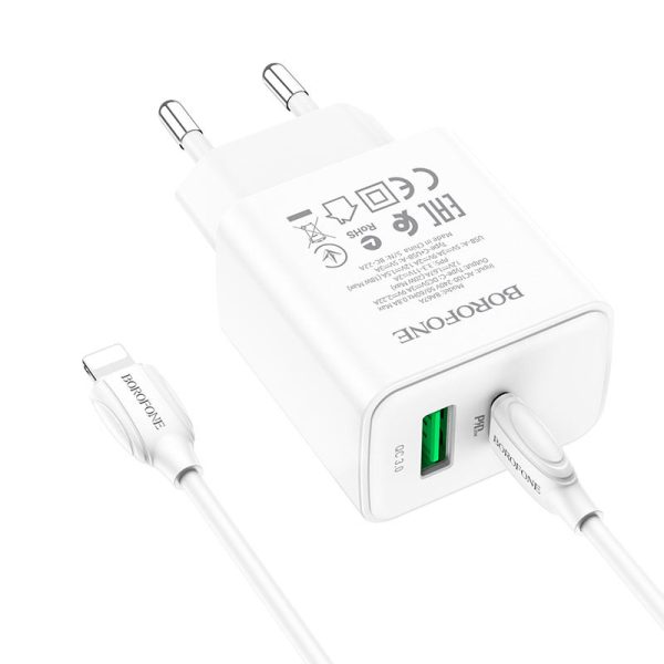 Зарядний пристрій Borofone BA67A PD20W+QC3.0 (1USB-A/1C) + кабель Type-C to Lightning Білий - Зображення 2