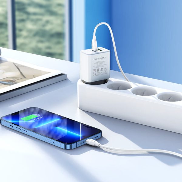 Зарядний пристрій Borofone BA67A PD20W+QC3.0 (1USB-A/1C) + кабель Type-C to Lightning Білий - Зображення 4
