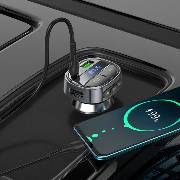 АЗП FM модулятор Hoco E70 PD30W+QC3.0 (1USB-A/1C) Чорний - Зображення 4
